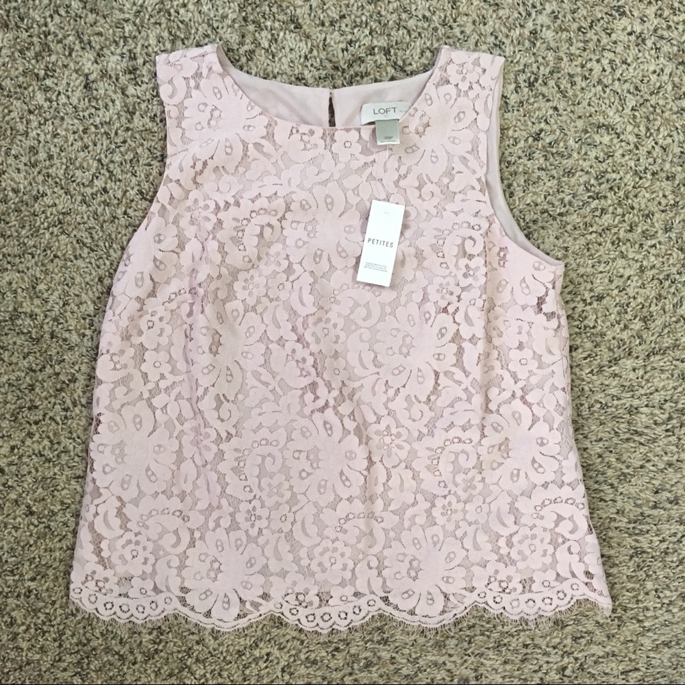 NWT Ann Taylor Loft Blush Lace Top w/ Keyhole Back